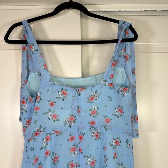 Light Blue Floral Tie Shoulder Slit Midi Dress - NEW - Picture 7 of 16